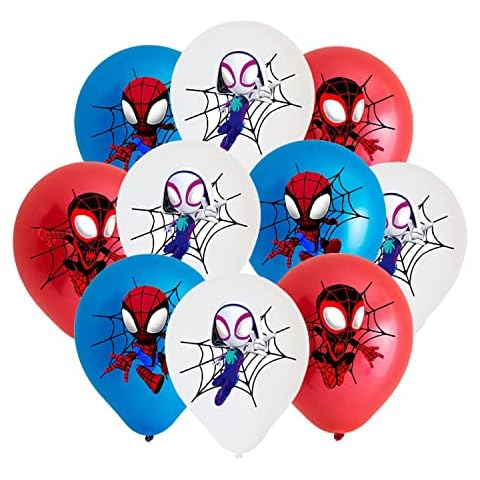 12PCS Spiderman Amazing Friends Birthday Balloons, Red Blue White Balloons Spiderman Superhero Latex Balloons Spiderman Party Decorations Balloon for Kids Boys Superhero Theme Birthday Party Supplies Cover
