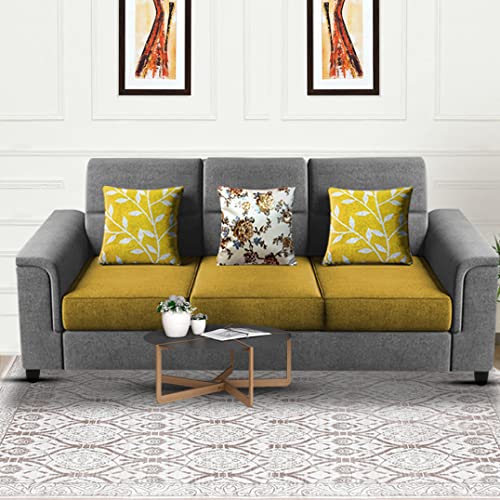 Image of Casaliving Nancy 3 Seater Sofa Set for Living Room | Colour - Yellow Grey