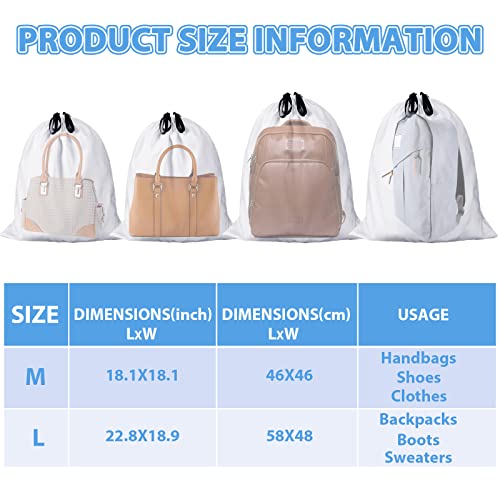 Woanger 10 Pieces Large Dust Cover Bag Polyester Cotton Breathable Bags Dustproof Drawstring Storage for Shoes Purses Travel Packing Luggage Organizer Home Storage, 2 Sizes2