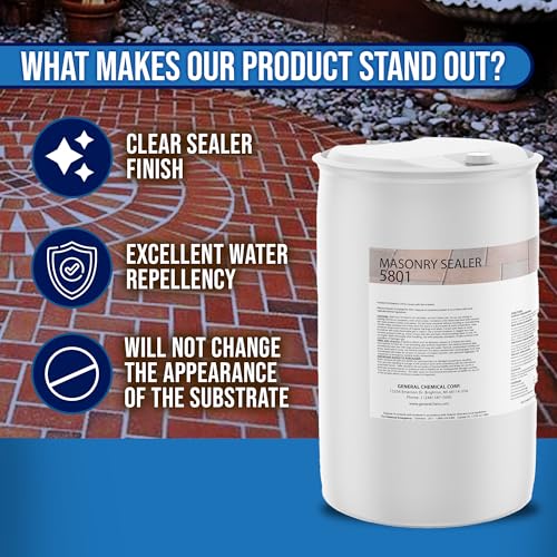 Image of DeckGeneral Masonry Sealer 5801 - Clear Concrete Sealant & Waterproof Sealer for Stone, Brick & Mortar - Silane Siloxane Coating for Driveways, Sidewalks, Patios & More (55 Gallon)