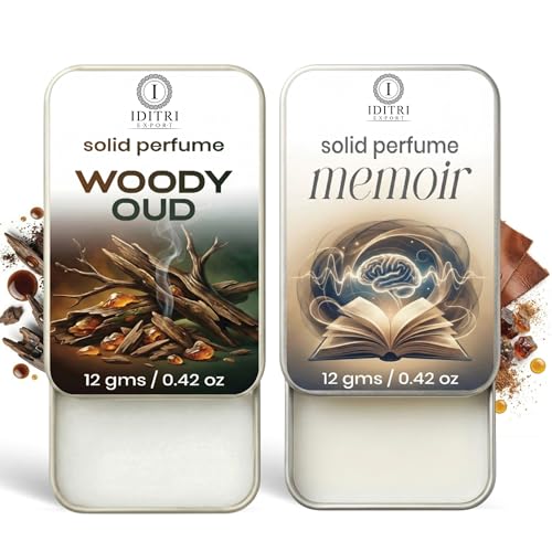 Image of Solid Perfume |Woody oud&Memoir Alcohol Free Wax Perfume Balm, Long Lasting | Pocket Tin 12g, Pack Of 2| Non Greasy Smooth Glide, Travel Friendly Men And Women