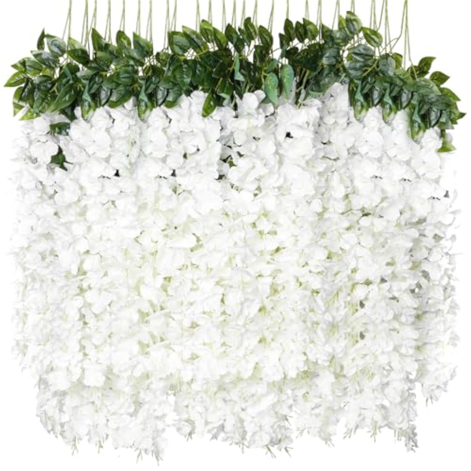 12pcs Artificial Wisteria Silk Hanging Flowers, White