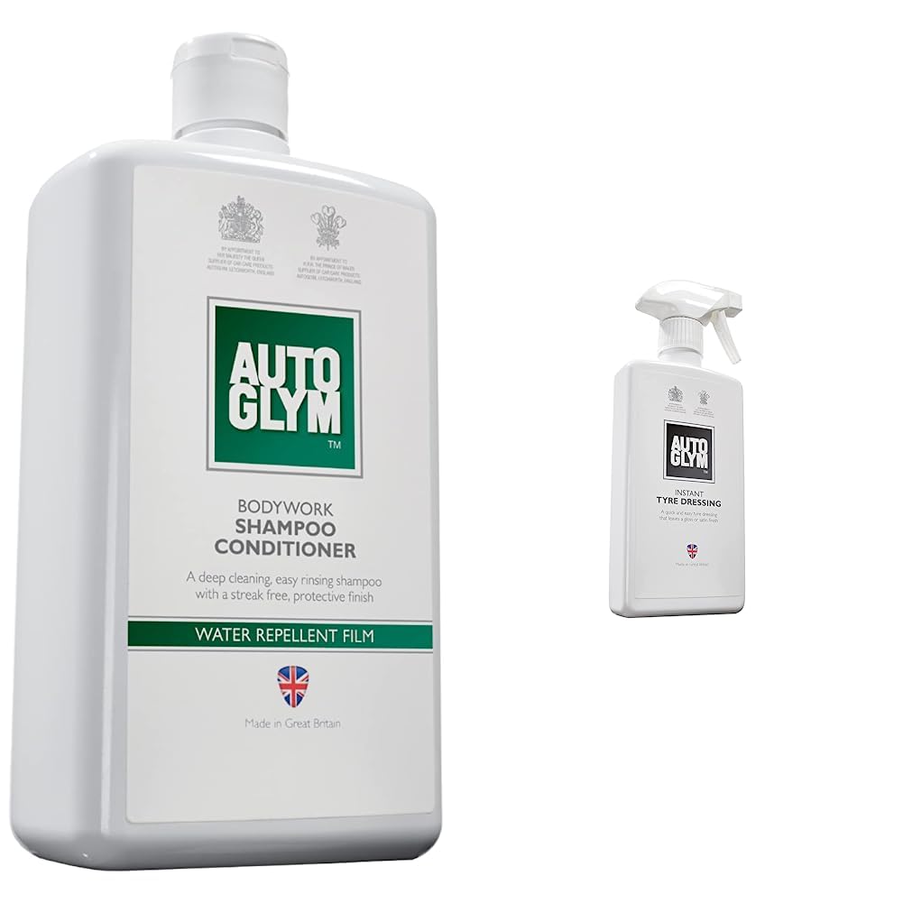 AutoglymBodywork Car Shampoo Conditioner, 1L - Low Foam Cleaning Shampoo For Shine & Protection & Instant Tyre Dressing, 500ml - Spray-on Tyre Care Solution For a Light Sheen or Matte Finish