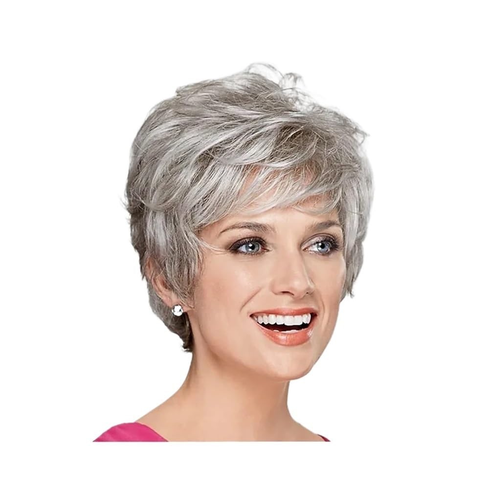 Donne Capelli Perruques courtes bouclées grises de 30 cm, perruques synthétiques naturelles bouclées et superposées, perruques de costume d'Halloween for femmes Extensions de cheveux(Drak blonde)