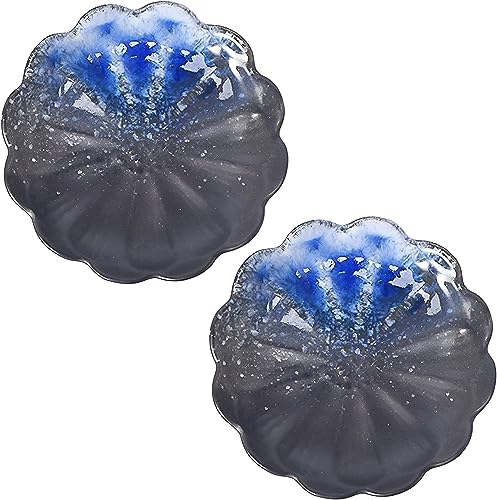 ABBNIA Dinner Plate Soup Plate Soup Mug Soy Sauce Dish Set Ceramic Dipping Bowls Sauce Bowls Tapas Bowls Floral Pattern Dish Set for Dessert Snack-Blue-Set o