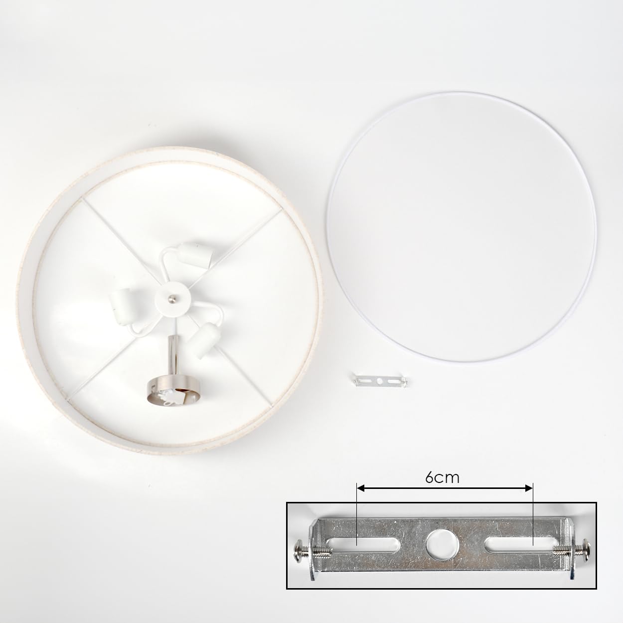 HOFSTEIN Deckenleuchte Foggia, Deckenlampe aus Metall/Kunstleinen/Kunststoff in Nickel-matt/Natur/Beige/Weiß, moderne Leuchte (Ø 50cm), E27, Esszimmer, Wohnzimmer, Schlafzimmer, Küche, Flur