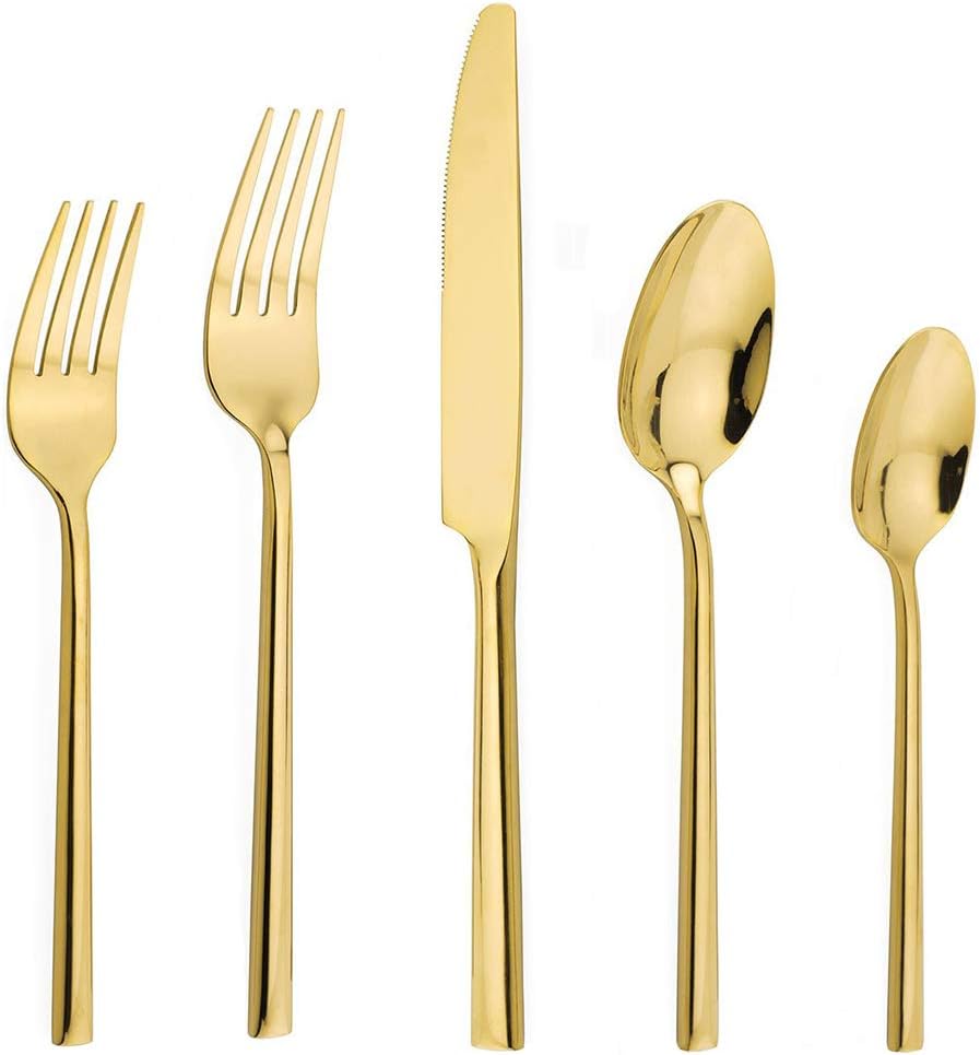 Gold Flatware Set 20-Piece Service for 4, Titanium SilverwareSet Cutlery, Stainless Steel
