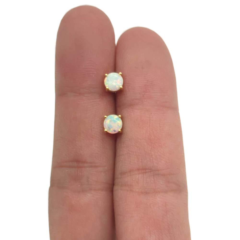 YDYDTTKD Ohrstecker aus 14 Karat Gelbgold gefülltem Sterlingsilber, 3/4/5/6 mm, Feueropal-Edelstein, für Damen und Herren, Farbe Weiß – Blau, Rosa, Grün, Schwarz