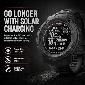 Garmin Instinct 2X Solar Tactical Edition, Solar Charging, Rugged GPS Smartwatch, Built-in Flashlight, Ballistics Calculator, Black 010-02805-13 Bundle with Deco Essentials Charging Dock Kit — photo 2 of 6