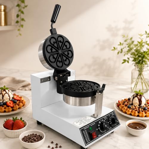 Image of Droplet Shape Rotary Waffle Maker, Commercial Electric Waffle Machine, Professional Belgian Waffle Baker for Cafe Bakery Restaurant