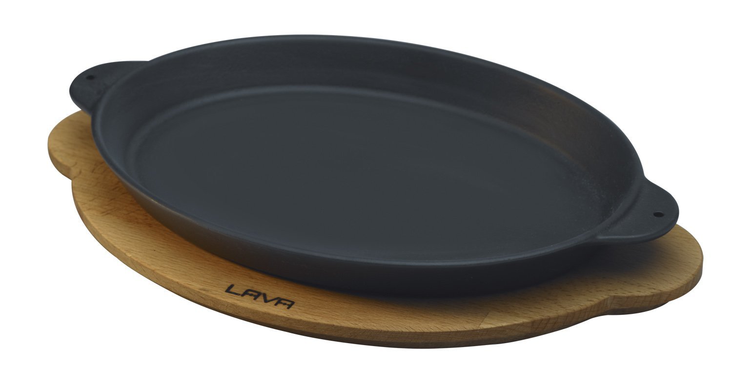 Lava Pişirme Kabı LV ECO FT 1824 T10 K4 Fajita Plaka, Oval, Integral Metal ve Ahşap Plaka, Ölçüler 18 x 24 cm, Dökme Demir, Siyah