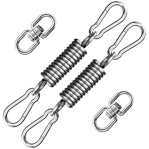 TEHEO Swing Spring Steel Spring with Two Carabiner Hooks, 360° Swivel Hooks, Suspension Spring, Load Capacity up to 250 kg for Hammock Hanging Lounger Hanging Chairs Yoga Porch Seat More - 2 Pieces Cover