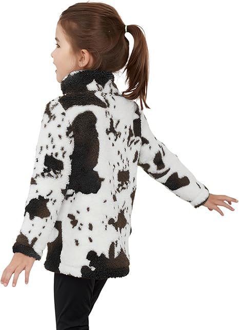 Image of EARKOHA Girls Cow Print Sherpa Fleece Jackets Fall Winter Outerwear