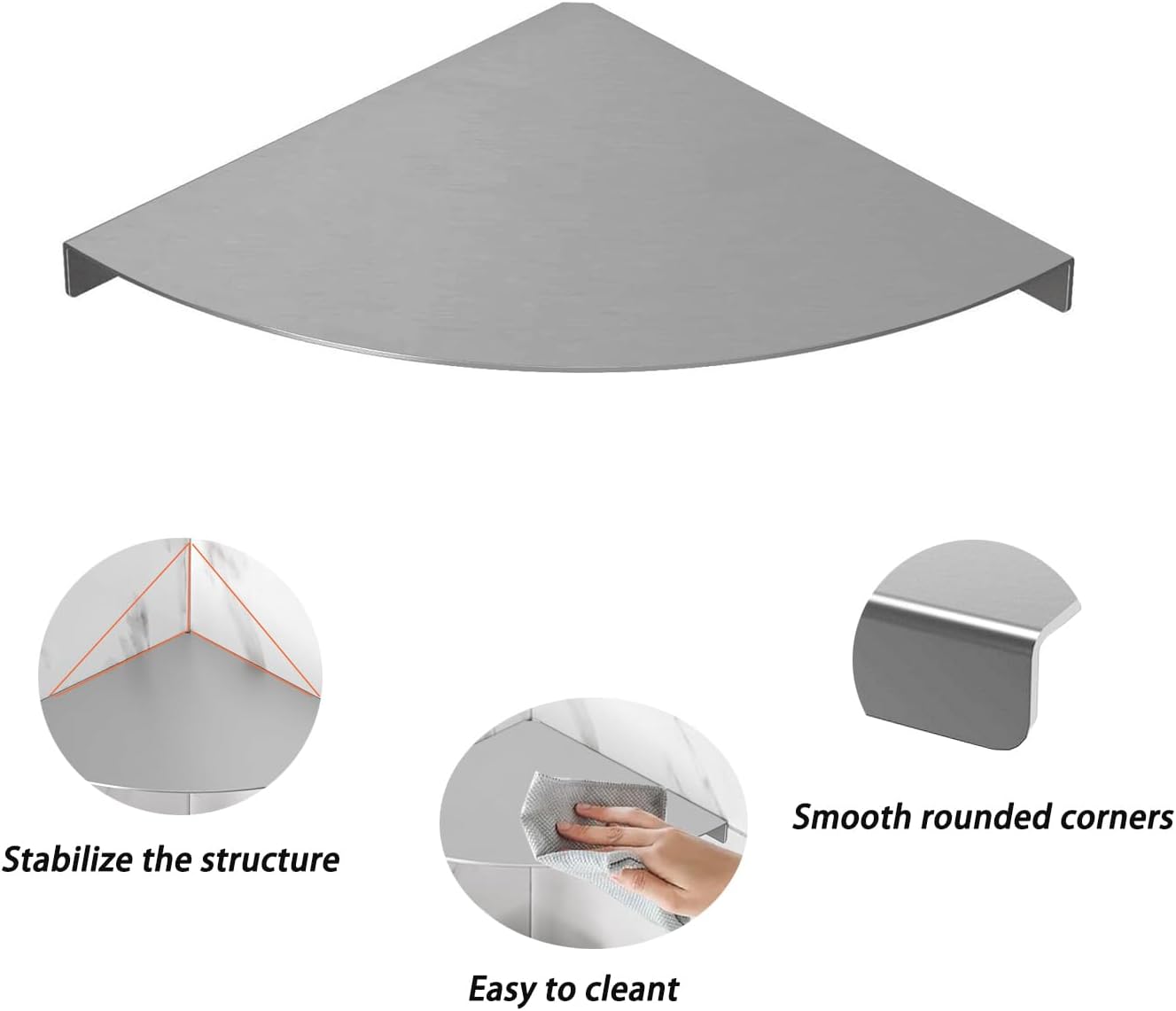 2-Pack Brushed Shower Corner Shelf 304 Stainless Steel Bathroom Shower Caddy Wall Mounted 7.87in Triangular Corner Shelf for Bathroom Kitchen Balcony