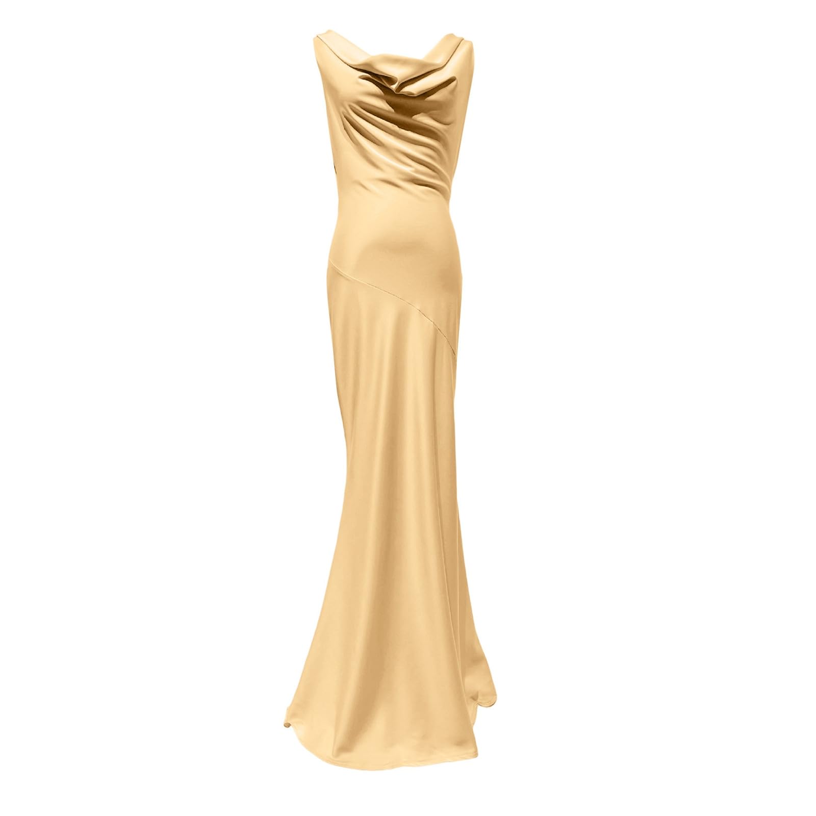 Vestido maxi de satén para invitados de boda, sin mangas, cuello de cascada, seda, espalda abierta, atar, vestido de noche, elegante, vestido de fiesta