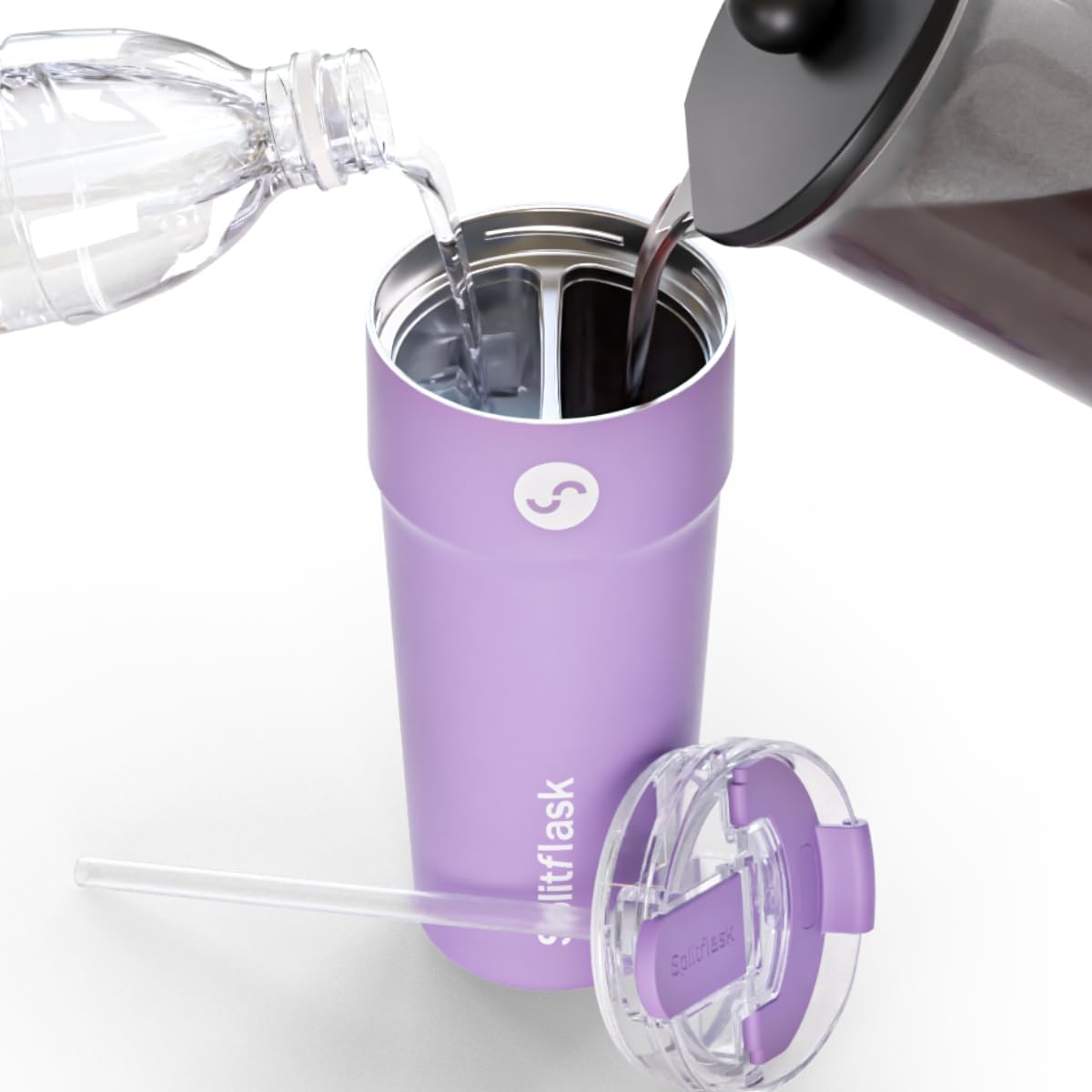 Splitflask 2 in 1 Travel Tumbler, 850ml Dual Chamber Insulated Coffee Cup, Leakproof Stainless Steel Tumbler