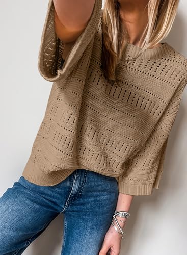 SHEWIN Sweaters for Women Causal 3/4 Length Sleeve Womens Top Oversized Tunic Sweater Spring Tops3