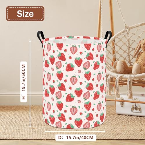 Image of Strawberry Fabric Storage Bin Nursery Organizer Basket | Organizer Bin Dirty Clothes Collapsible Waterproof for College Dorms, Boys and Girls Bedroom,Bathroom
