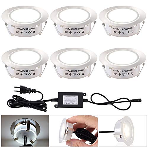 Preisvergleich Produktbild IUQY LED Einbaustrahler 6 Stück Led Bodeneinbauleuchten Terrassen Beleuchtung IP67 Wasserdicht LED Aussen Strahler mit Ø55mm 1.5W 3000K Warmweiß DC12V Boden Licht für Außenterrasse Poolbeleuchtung