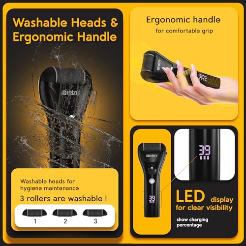 Frizty Rechargeable Callus Remover for Feet | 1 Year Warranty | Foot scrubber for dead skin | 3 Roller Heads for Dead Skin Removal | 3 Speed... - Image 7
