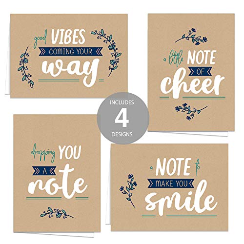 Encouraging Kraft Look Greeting Cards / 12 Friendship Note Cards / 5" X 7" Cards With White Envelopes #TOP1