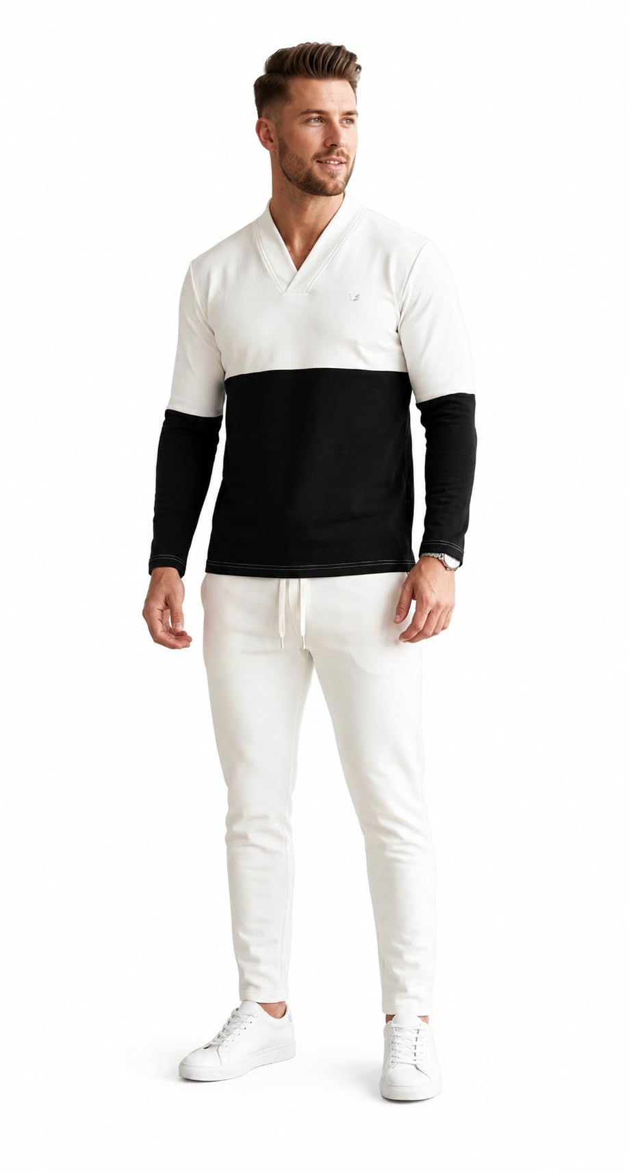 the baba's store Men’s Color Block Co-Ord Set | Stylish V-Neck Full Sleeve T-Shirt & Jogger Pants Set | Casual Tracksuit for Men | Slim Fit Activewear | Gym, Travel & Daily Wear-picture-34