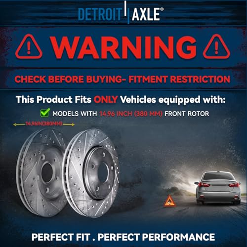 Image of Detroit Axle - Front Brake Kit for Jeep 2012-2020 Grand Cherokee, 2018-2020 Dodge Durango 14.96 inch inch Drilled and Slotted Disc Brake Rotors Ceramic Brake Pads with Hardware 2019 Replacement