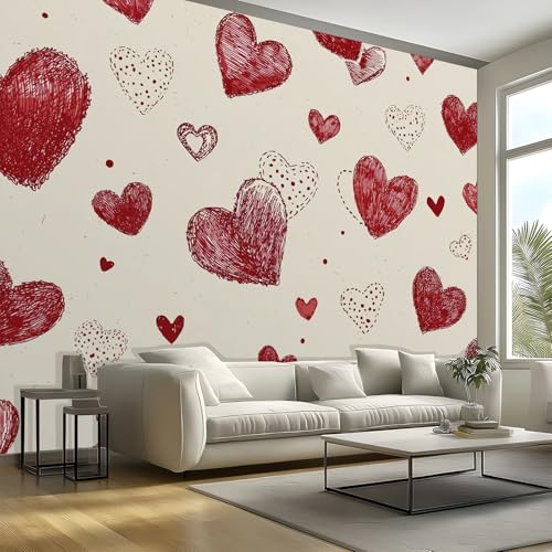 Papel Pintado Dia De San Valentin Autoadhesivo,Amor Rojo Escuchar Fotomural Grande de Lienzo Canvas,Decoración Mural Removible para Habitación Bebé Niños,300 x 210 cm