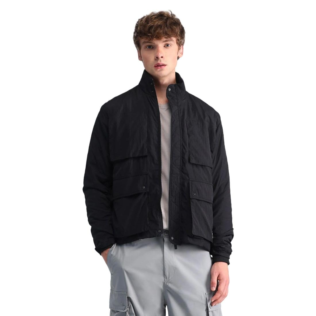 Flying Machine Relaxed Fit Solid Padded Jacket in neutral