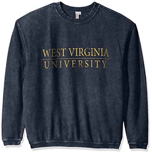 chicka-d West Virginia Mountaineers Women's Corded Crew Sweatshirt Navy, Medium