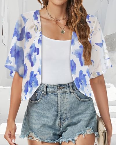 Image of ZNVGIRL Women Shrug Chiffon Cardigans Open Front Short Sleeve Bolero for Evening Dressy 2026