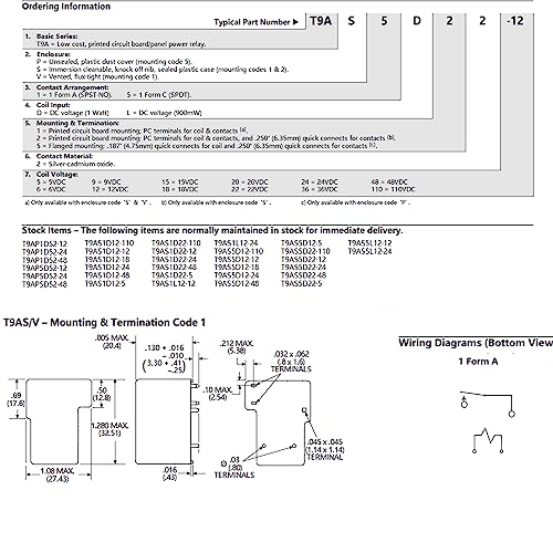 T9As1D12-12 12Vdc 30A Spst-No 30A Pcb 4Pins Power Relay For Dryer Control Board Replacement Relay For Safe And Easy Circuit Protection And Equipment Protection #TOP2