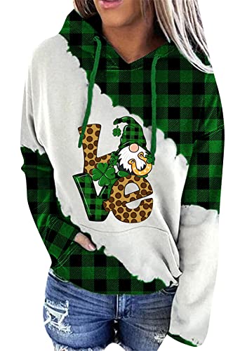 Image of Women's St. Patrick's Day Hoodie Sweatshirts Irish Stylish Shamrock Clover Print Casual Pullover Tops