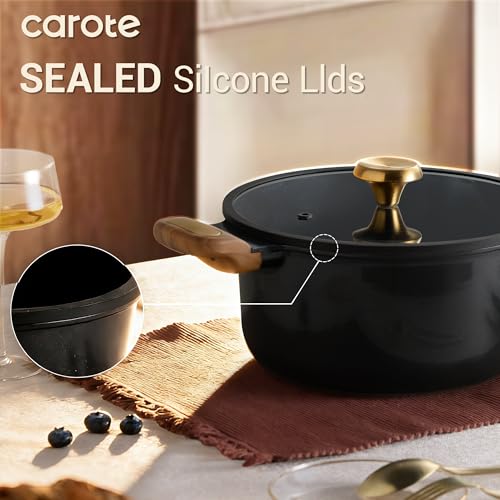 Image of CAROTE Ceramic Cookware Set Nonstick, 16pcs Pots and Pans Set Nonstick, Non-Toxic & PFAS-Free, Dishwasher, RV /Camping Cookware Set, Cooking Pots with Lids, Charcoal Black