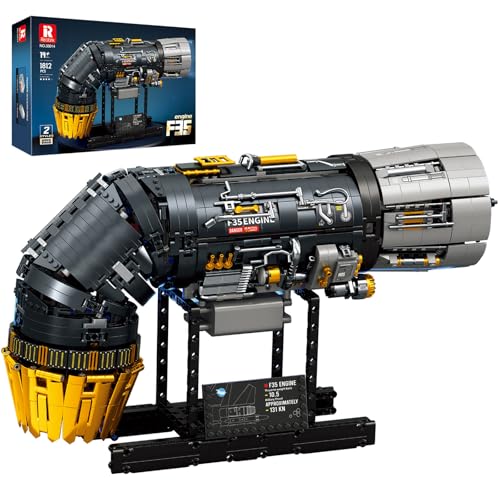Reobrix F35 Engine Building Block Sets for Adults 33014 Mechanical Building Blocks with Motor F35 Fighter Jet Engine Model Kit Technic Engine Gift for Fighter Jet Fans Adult (1812PCS)