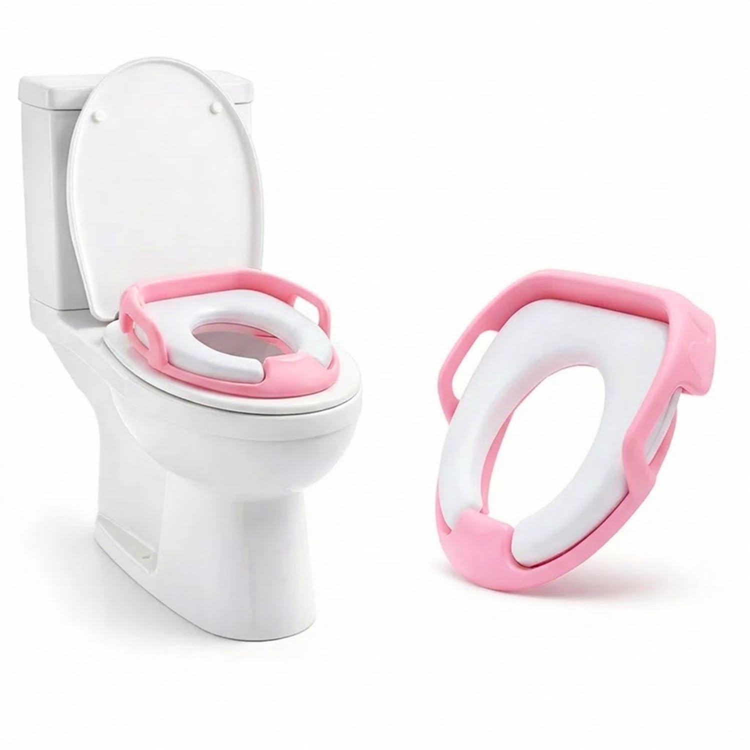 BabyGo Potty Training Seat for Kids | Non-Slip Toddler Toilet Seat with Handles, Splash Guard & Hanging Hook | Easy to Clean, Fits Most Standard Toilets | Ideal for 1–5 Years (Pink White)-image-7