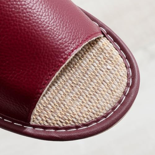 GHYUBYER Linen Slippers for Women Indoor,Men's Breathable Flat Sandals Leather Slippers Indoor Outdoor(Color:Brown,Size:41/42 EU)3