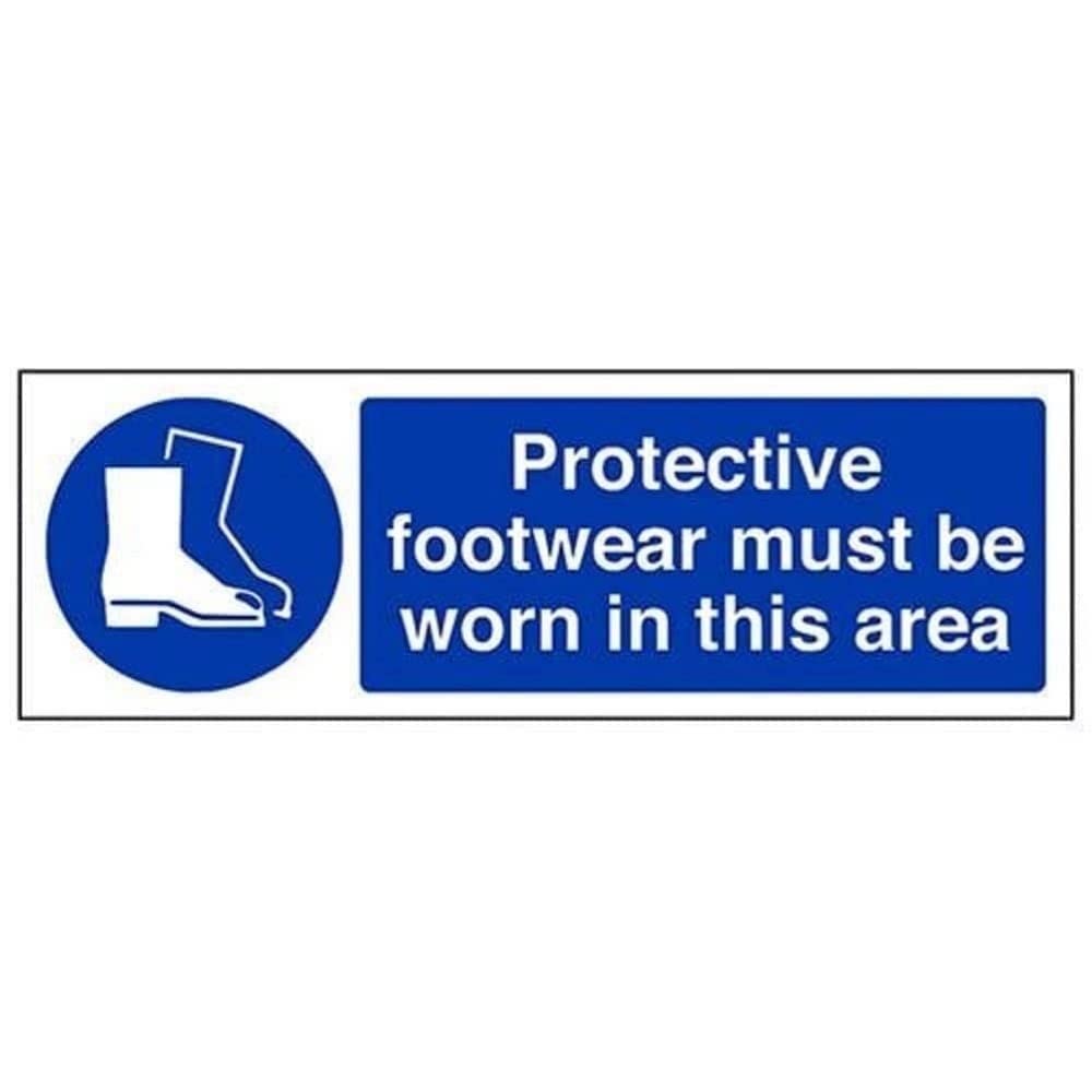 V Safety Protective Footwear Must Be Worn In This Area PPE Sign - 300mm x 100mm - 1mm Rigid Plastic