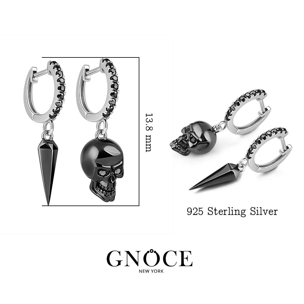 GNOCE Set di Orecchini Teschio e Pugnale in Argento Sterling Placcato in Nero Orecchini Pendenti Teschio con Amore e Zirconia Cubica Nera Orecchini Pendenti di Moda Regalo di Gioielli per Donne Uomini