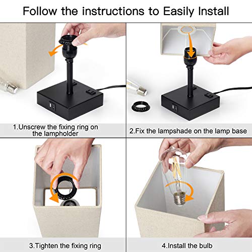 Touch Table Lamp, 3-Way Dimmable Touch Lamp Bedside Lamp with 2 USB Charging Ports and 2 AC Outlets, Modern Desk Lamp Nightstand Bedroom Lamp for Bedroom Living Room Reading Office, LED Bulb Included - Thumbnail 7