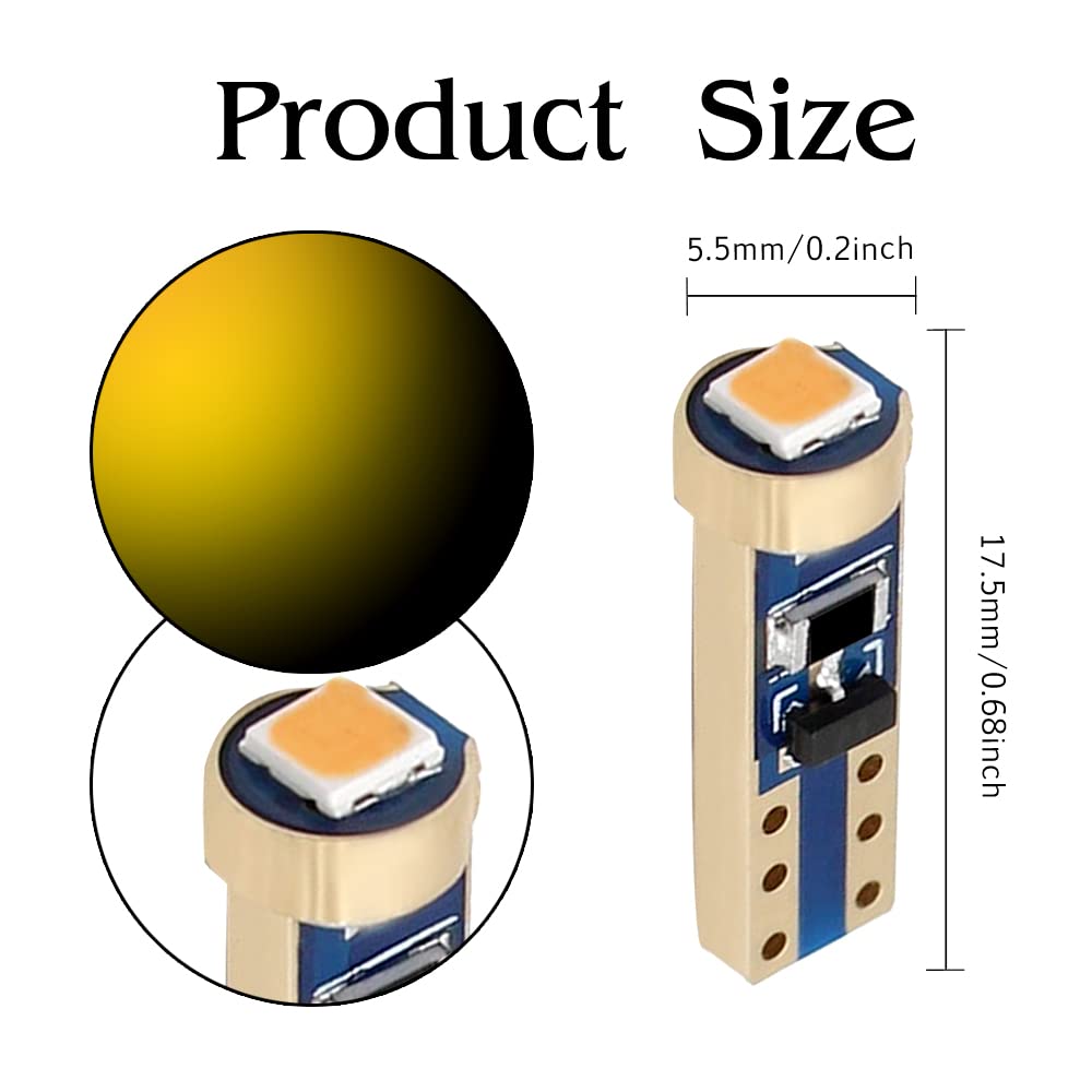 OtpOutopa Guage Cluster Speedometer Light Bulbs 37 74 85 86 2721 PC74 PC37 Bulb T5 3030 1SMD Led Dashboard Dash Cluster Instrument Panel LED Light Bulbs Indicator Light Warning Light (Yellow,10PCS)