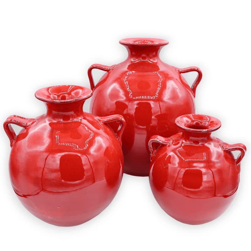 Vase amphore avec anses SICILIA BEDDA CAPACI rouge en céramique fine - Grande taille