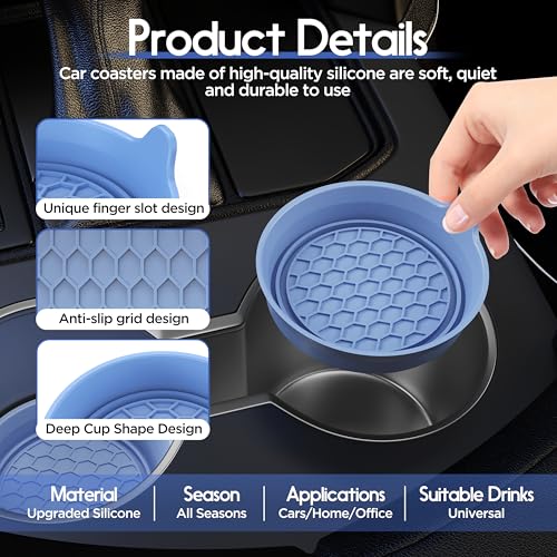 Image of Amooca Car Cup Coaster Universal Automotive Waterproof Non-Slip Cup Holders Sift-Proof Spill Holder Car Interior Accessories 4 Pack Gray Blue