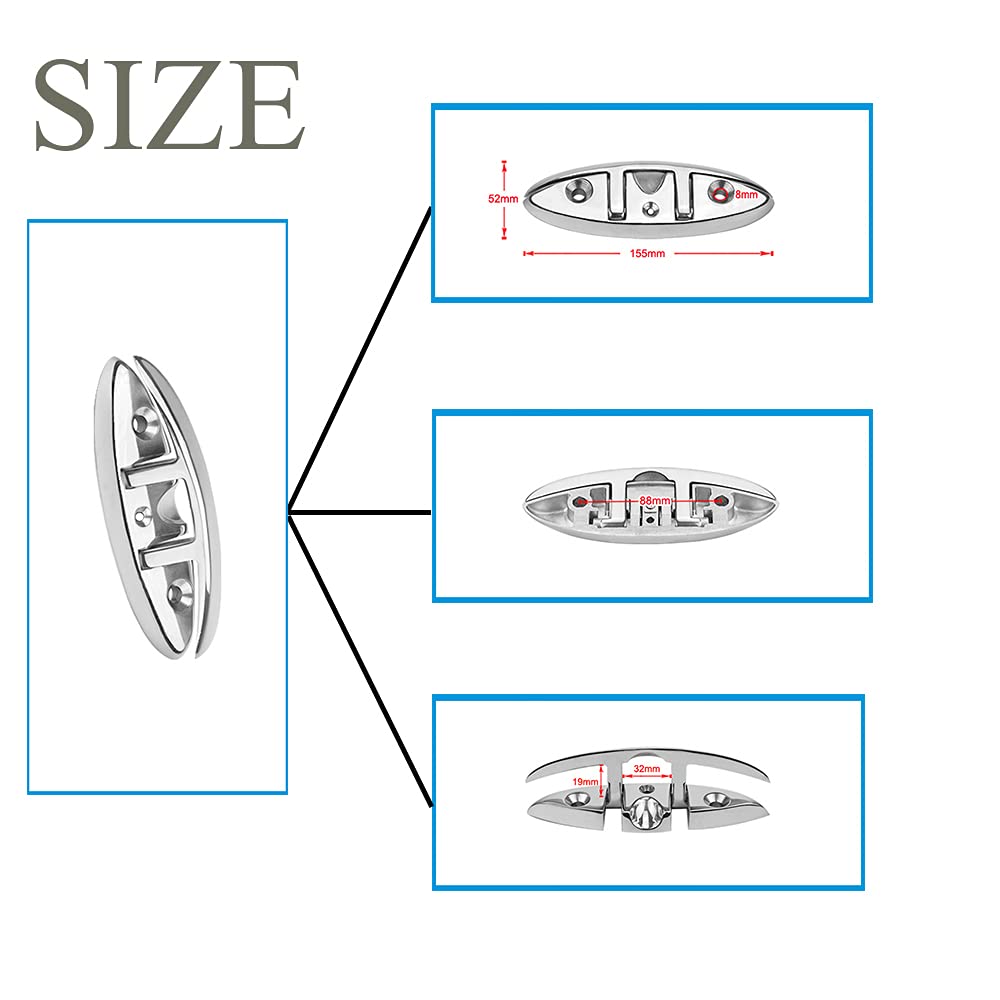 152mm Cornamusa Marina, Cornamusa Plegable de Acero Inoxidable, Cornamusa de Muelle abatible con Sujetadores