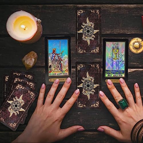 Image of AYME Tarot Card GameWith Guidebook, 78 Pcs Holographic Tarot Cards Deck Future Telling Game With Colorful Box For Beginners And Professional Player, Adult (Style 6)