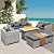 WAROOM Patio Furniture Set 6 Piece Grey Wicker Outdoor Furniture Patio Sectional Sofa Couch PE Rattan Conversation Sets with Fire Pit Table, Grey Cushion