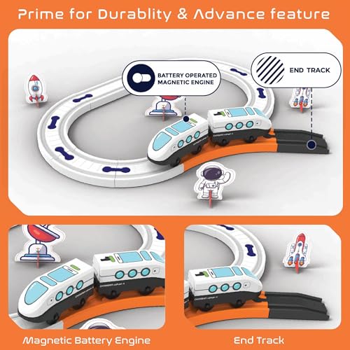 Image of BOOGYWOOGY Space-Themed Train Set | 33-Piece Battery-Operated Magnetic Train Toy with Lights & Sounds | DIY Educational Railway Track Set for Kids 3+ | Fun Space Train Toy | Made in India, Multicolor
