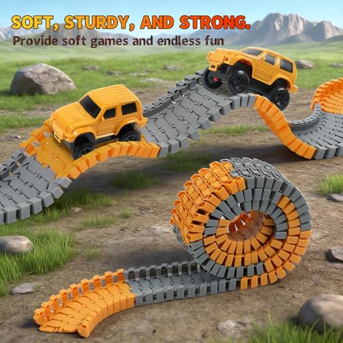 Image of 100 Pcs Construction Flexible Track Expansion Kit for Kids - Birthday Gift for Boys Ages 3, 4, 5, 6, 7,Compatible with Most Engineering Track Sets, Add-On Accessory Toy for Building Raceway