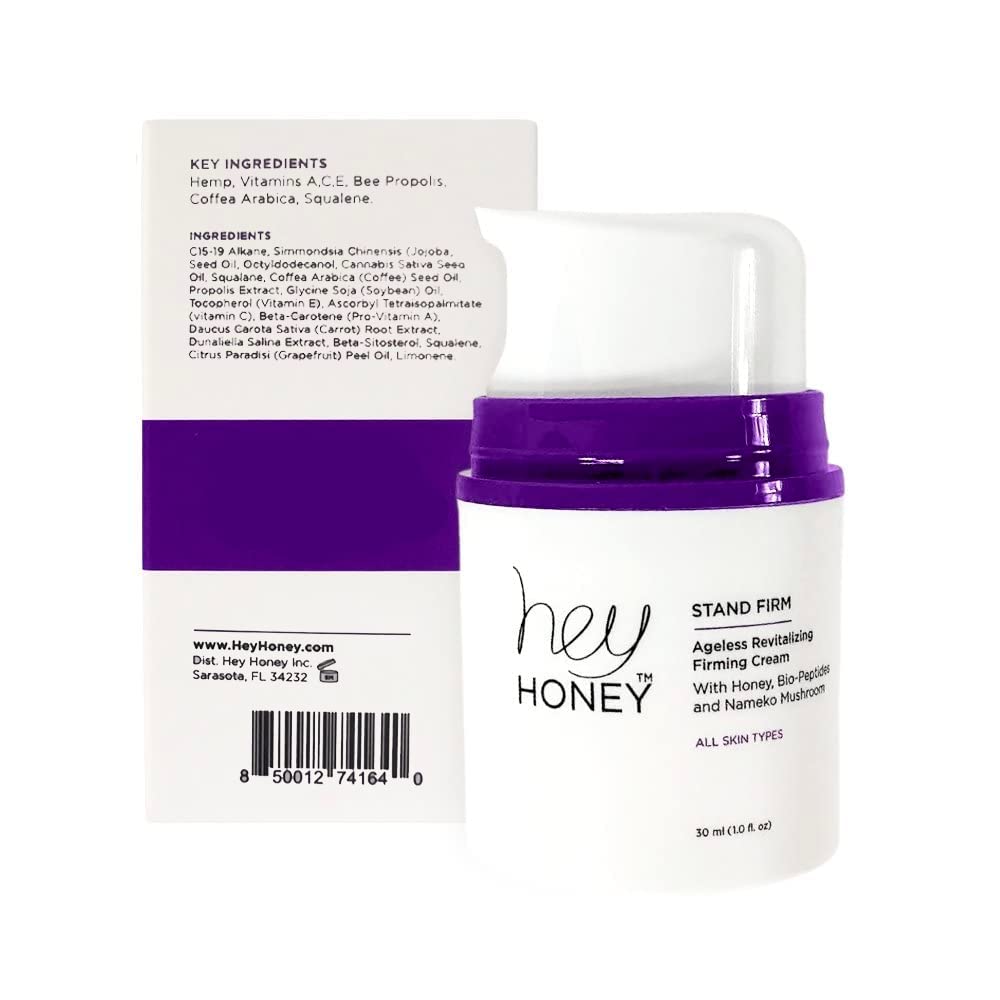 Hey Honey Stand Firm Peptide Face Cream | Instant Firming & Long-Term Anti-Aging | Honey & Nemeko Mushroom for Hydration & Wrinkle Reduction | 1 Oz