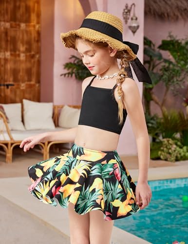 Image of Arshiner Girls 3 Piece Swimsuit for Teen Girl Tankini Swimsuits Bathing Suit Beach Bikini Swimwear with Skirt